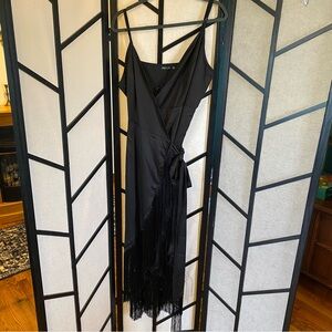 Nasty Gal Black Asymmetrical Fringe Dress